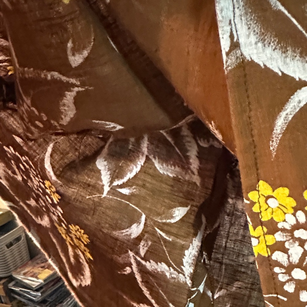 Vintage Brown Floral Barkcloth fabric cropped top - Picture 8 of 10